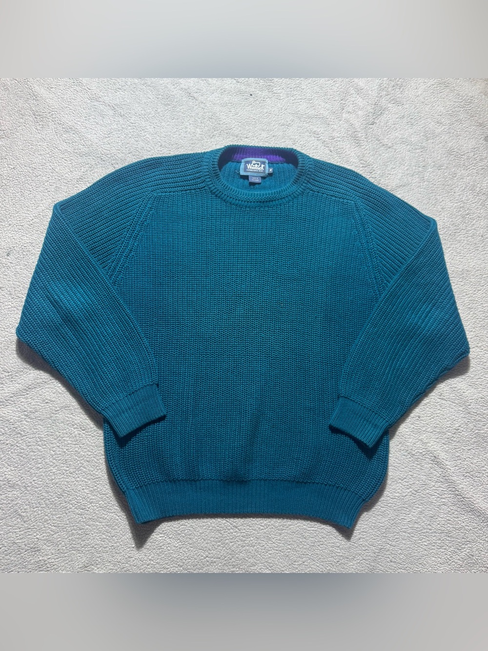 Woolrich Sweater Mens Medium Teal Knit Crew Neck Cotton Long Sleeve Winter Top